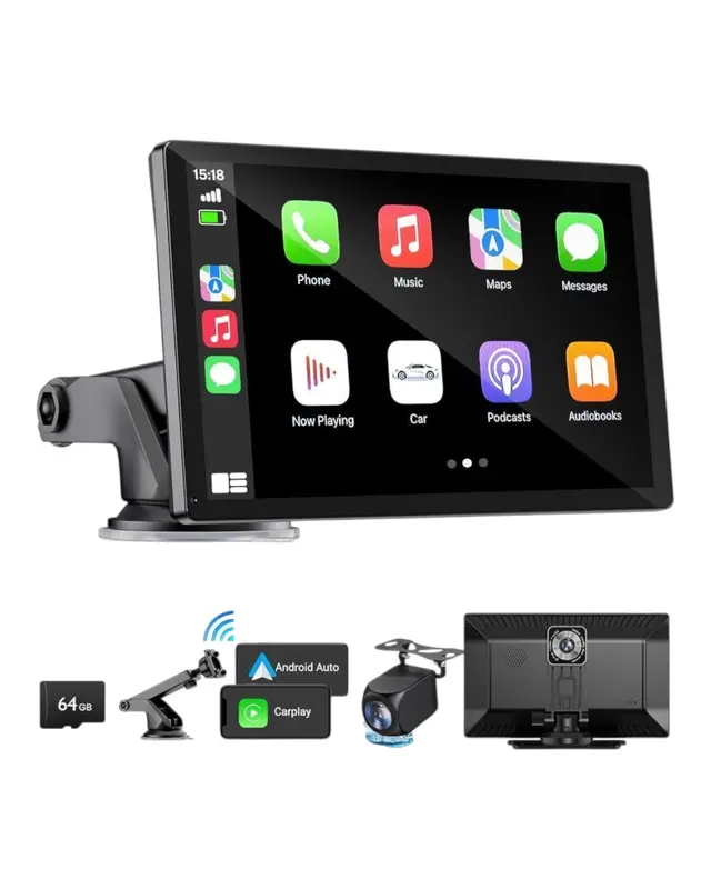 HAUXIY Wireless Apple CarPlay Screen with 4K Dash Cam & 1080p Backup Camera