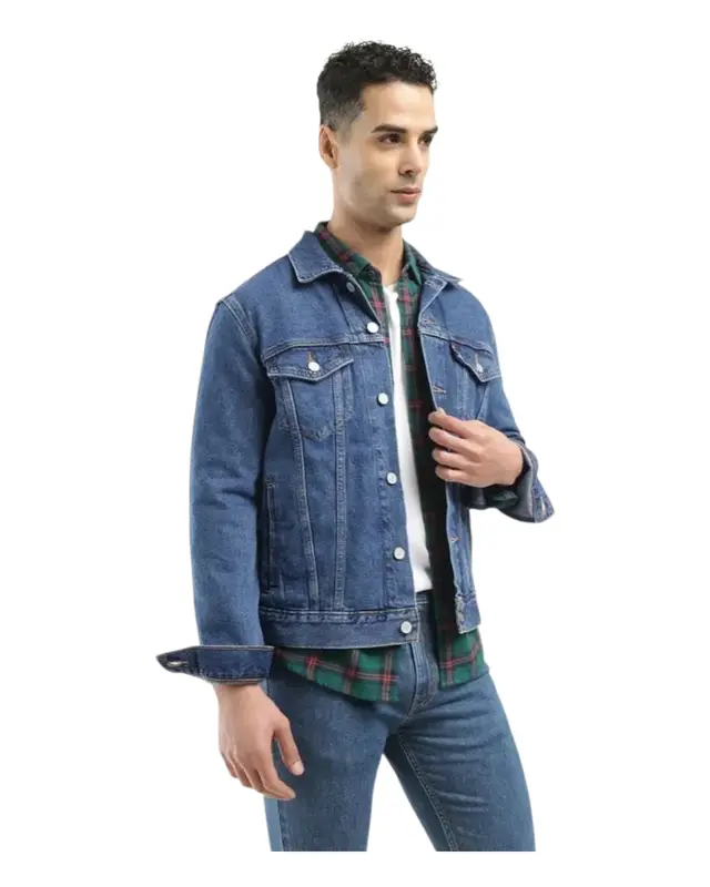 Levi's Men's Solid Blue Spread Collar Jacket