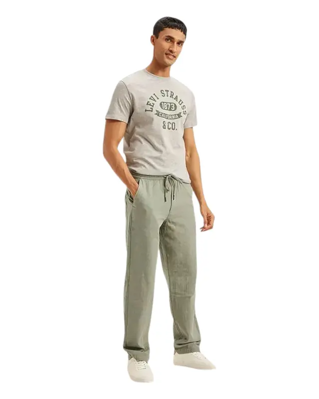 Men's Grey Loose Straight Fit Chino Trousers