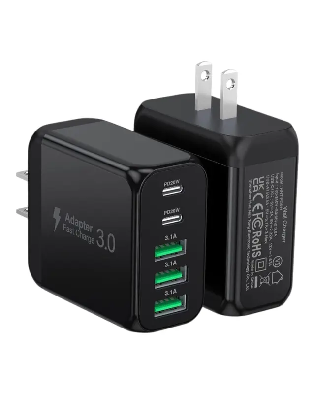 USB C Wall Charger Block, 2-Pack 50W 5-Port Fast Charging Block