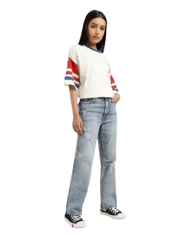 Women's Blue Ribcage Straight Fit High Rise Jeans